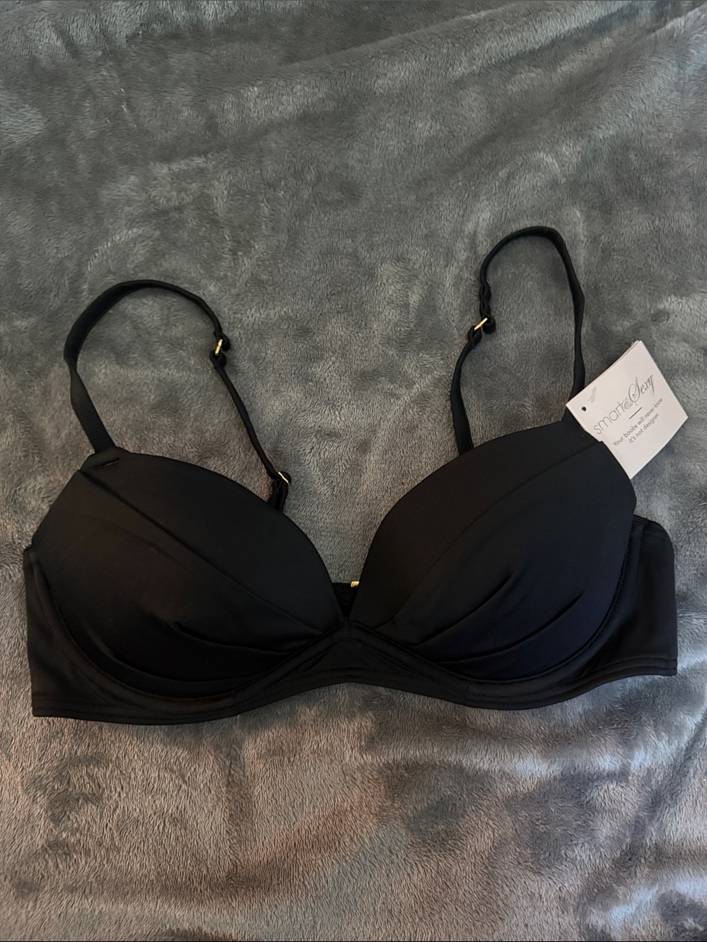 34B Smart & sexy Black Molded Underwire Swim Bikini Padding Push-up NWT